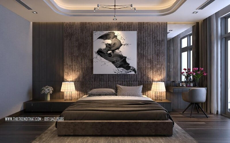 Bố trí nội thất phòng ngủ master hiện đại, đẹp, sang trọng. Thiết kế phòng ngủ biệt thự