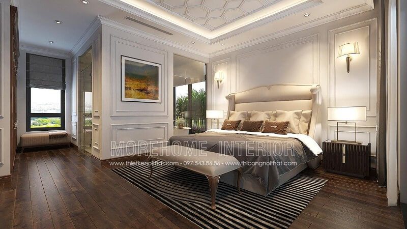 Giường ngủ bọc da cao cấp với đầu giường được thiết kế cách điệu mang lại cho căn phòng ấn tượng riêng biệt không lo bị đụng hàng