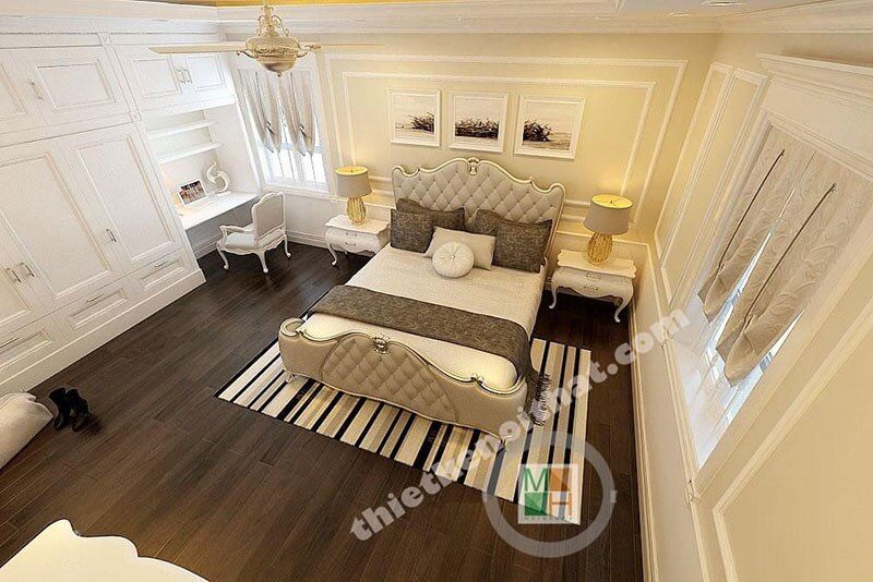 Mẫu giường ngủ gỗ bọc da cao cấp cho chung cư nhà phố với đường nét tân cổ điển sang trọng, tinh tế