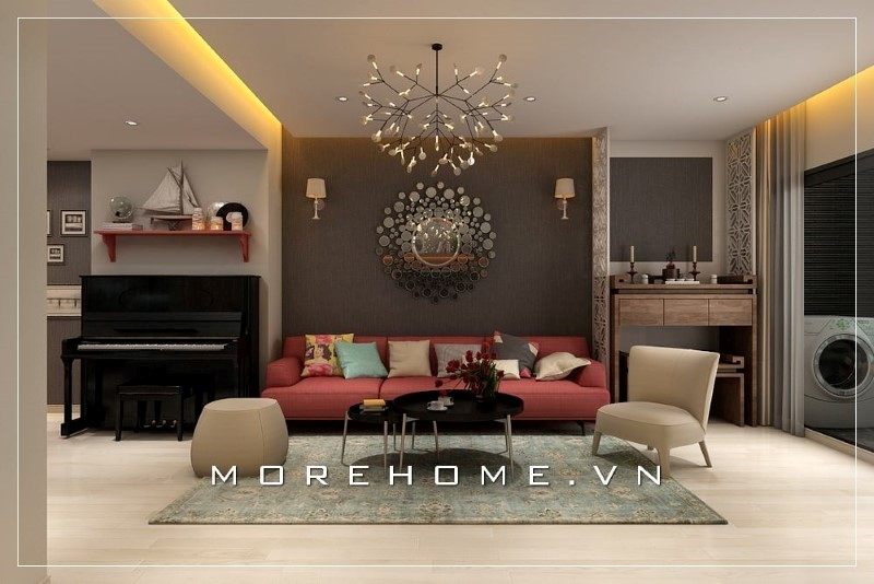 Bàn trà đôi hình tròn mặt đá màu đen mang đến sự sang trọng và ấn tượng cho không gian của phòng khách.
