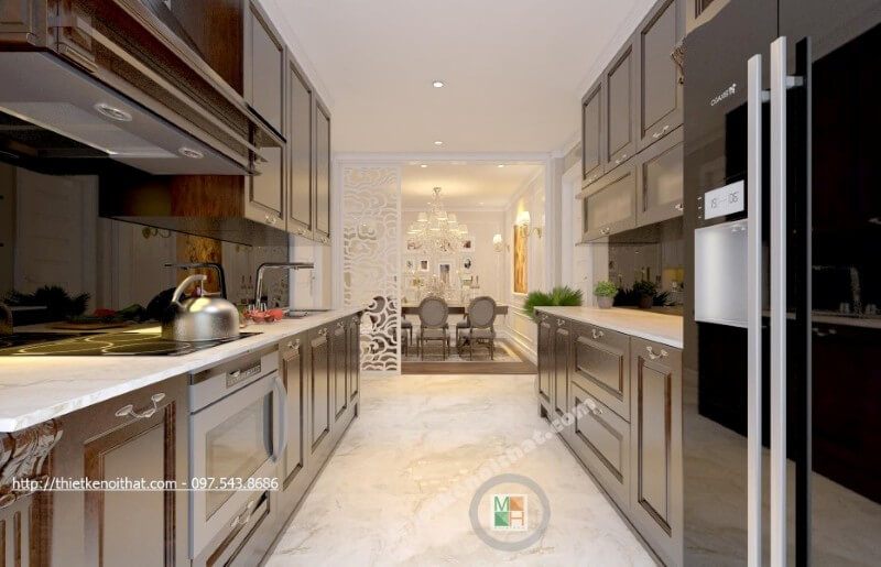 Đá ốp bếp nhân tạo cao cấp được coi như điểm nhấn ấn tượng cho không gian phòng bếp