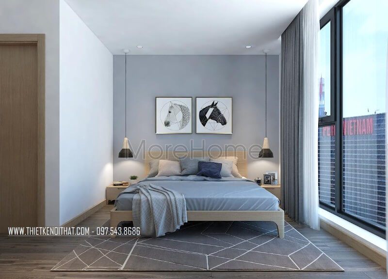 Tranh canvas sử dụng như một điểm nhấn nơi đầu giường làm tăng phần sinh động cho không gian