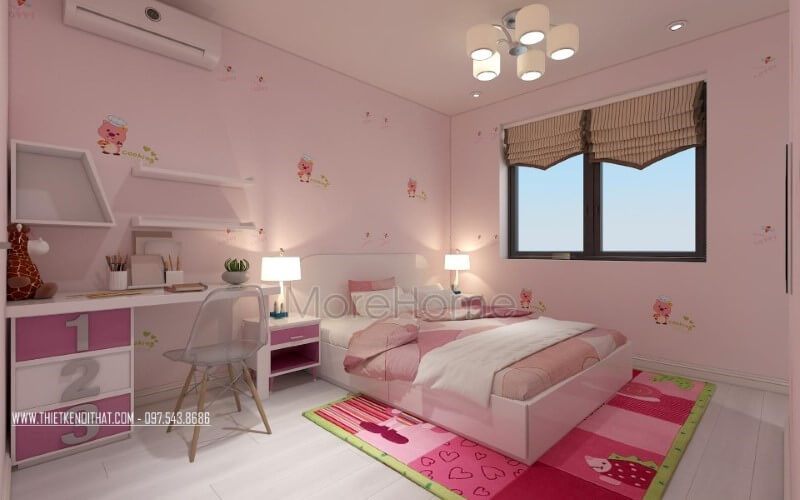 Trang trí phòng ngủ con gái đẹp, đáng yêu từ sắc hồng điểm nhấn.